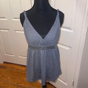 Boston Proper Gray Metallic V-Neck Top (Sz S)